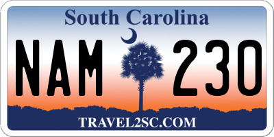SC license plate NAM230