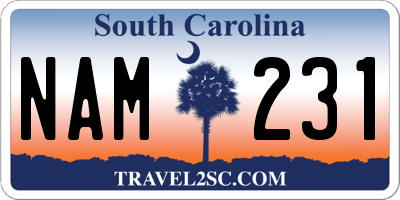 SC license plate NAM231
