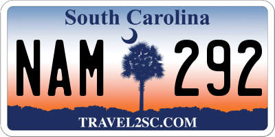 SC license plate NAM292