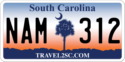 SC license plate NAM312