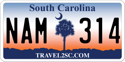 SC license plate NAM314