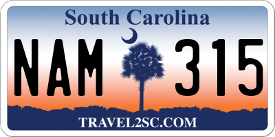 SC license plate NAM315