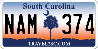 SC license plate NAM374