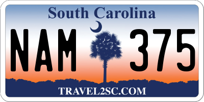 SC license plate NAM375