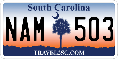 SC license plate NAM503