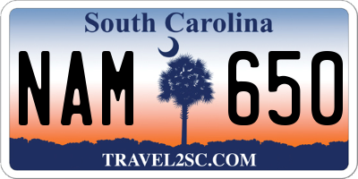 SC license plate NAM650