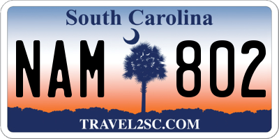 SC license plate NAM802