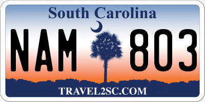 SC license plate NAM803