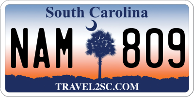 SC license plate NAM809
