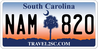 SC license plate NAM820