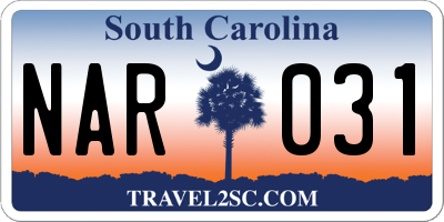 SC license plate NAR031