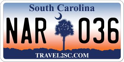 SC license plate NAR036
