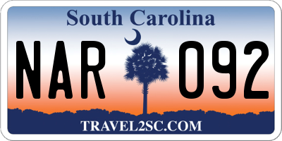 SC license plate NAR092