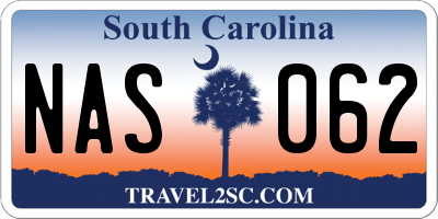 SC license plate NAS062