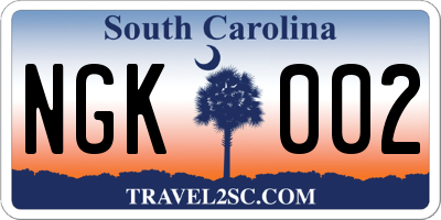 SC license plate NGK002