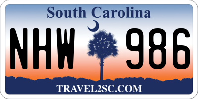 SC license plate NHW986