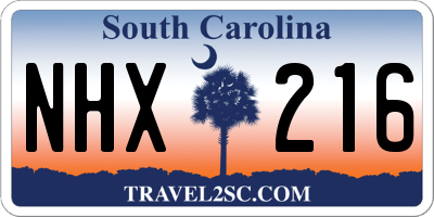 SC license plate NHX216