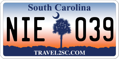 SC license plate NIE039