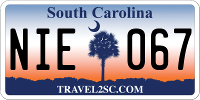 SC license plate NIE067