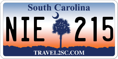 SC license plate NIE215