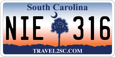 SC license plate NIE316