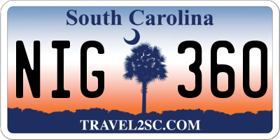 SC license plate NIG360