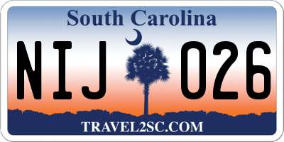 SC license plate NIJ026