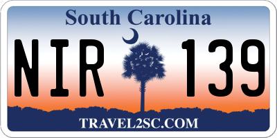 SC license plate NIR139