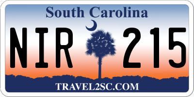 SC license plate NIR215