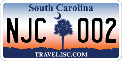 SC license plate NJC002