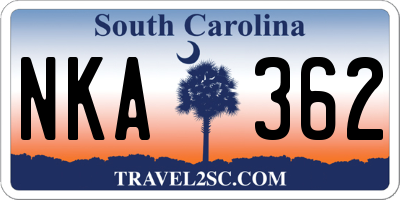SC license plate NKA362