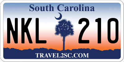 SC license plate NKL210