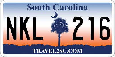 SC license plate NKL216