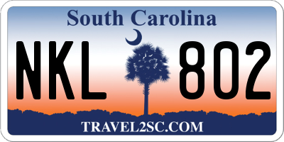 SC license plate NKL802