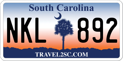 SC license plate NKL892