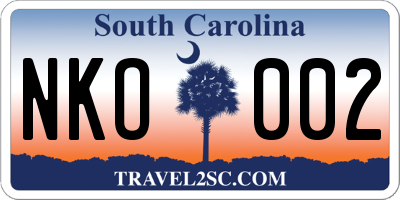 SC license plate NKO002