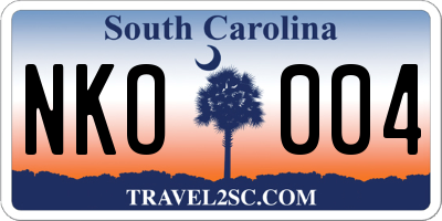 SC license plate NKO004