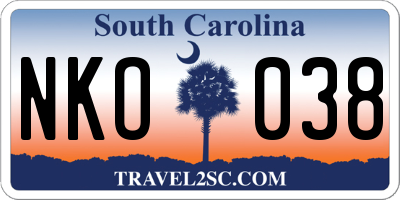 SC license plate NKO038