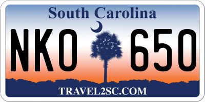 SC license plate NKO650
