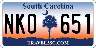 SC license plate NKO651
