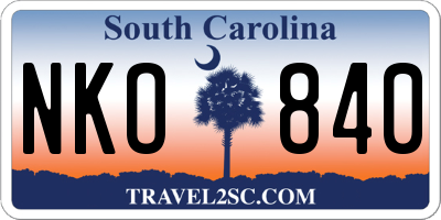 SC license plate NKO840