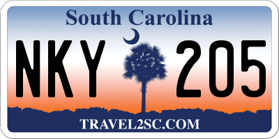 SC license plate NKY205
