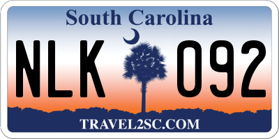 SC license plate NLK092