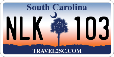 SC license plate NLK103
