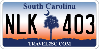 SC license plate NLK403