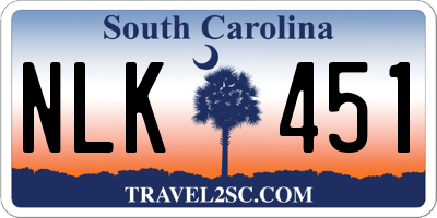 SC license plate NLK451