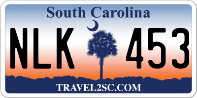 SC license plate NLK453