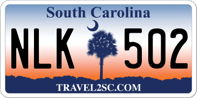 SC license plate NLK502