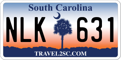 SC license plate NLK631
