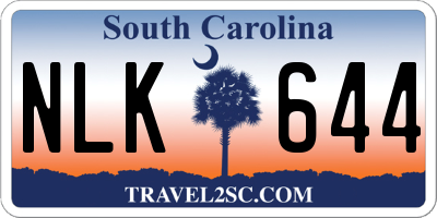 SC license plate NLK644